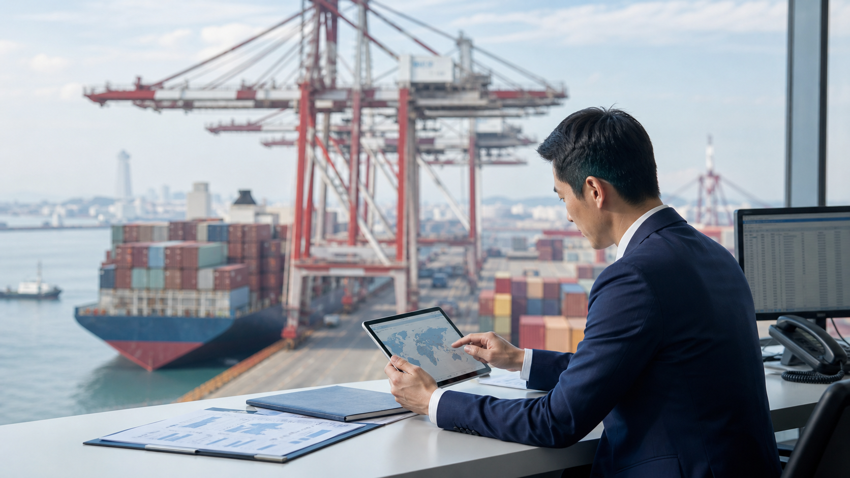 Ocean freight planning at a container terminal.